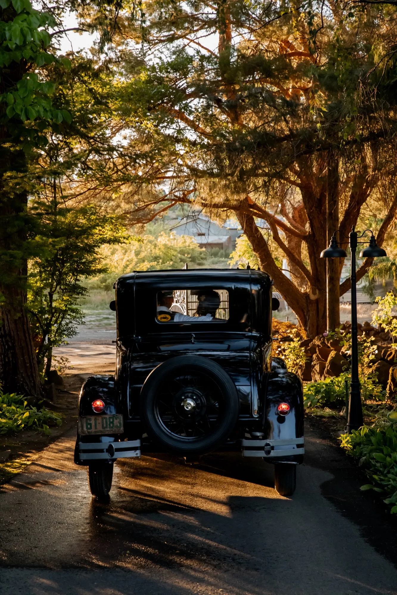 1930 Ford Model A on the drive at golden hour